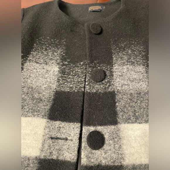 Vintage Pendleton wool black white plaid blazer jacket M - Picture 2 of 8